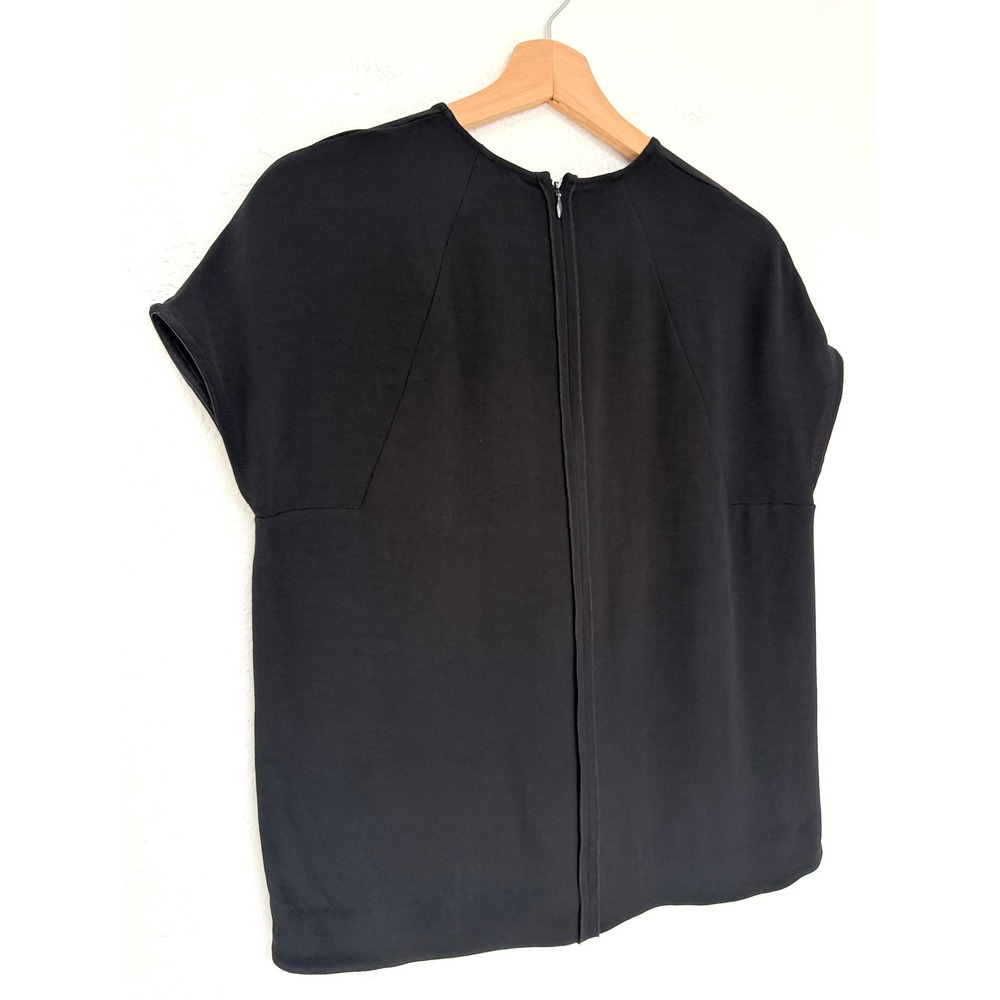 COS Black Short Sleeve Blouse Back Zip Crew Neck Minimalist Top Size 4 - Picture 2 of 6